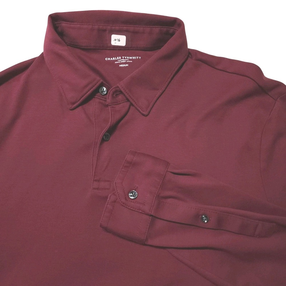 Charles Tyrwhitt Polo Shirt Mens Medium Red Long Sleeve Cotton Jersey